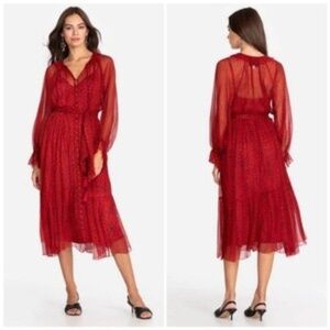 Johnny Was | Aretha Midi Dress | Black & Red Leopard/Cheetah | 100% silk